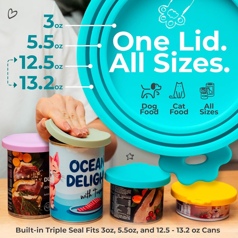 Basic Haus 3 Pack Universal Pet Food Can Covers Lids - One fit 3 Standard Size Cans for Cats and Dogs Food Cans - Easy to Clean - Safe Silicone - Emerald Wave - Image 2